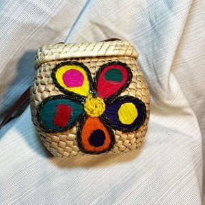 Small Woven Purse with Long Leather Strap